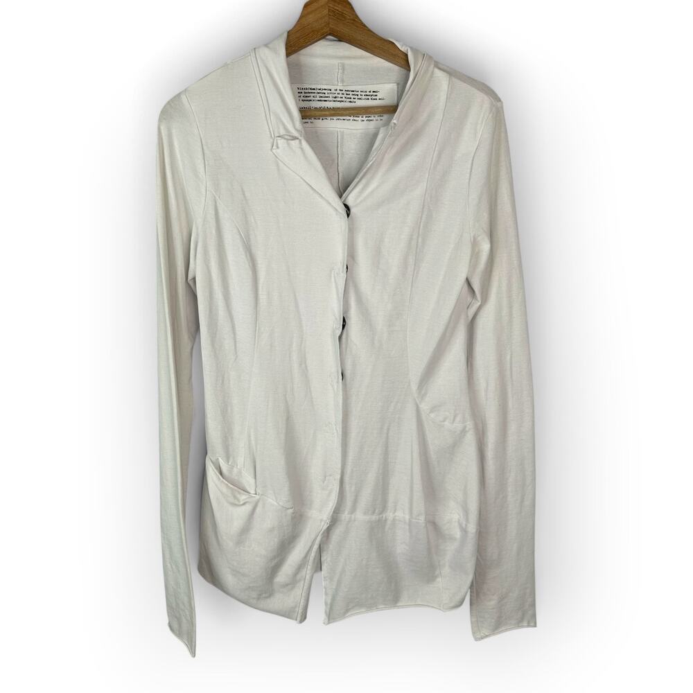 Black Label Womens Medium White Deconstructed Jersey Snap Blazer Cardigan Top